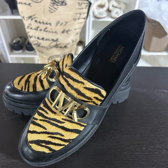 Michael Kors Shoes - Michael Kors Black and Gold Tiger Print Loafers